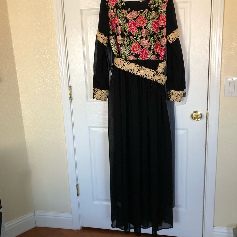 Long sleeve modest dress with embroidery